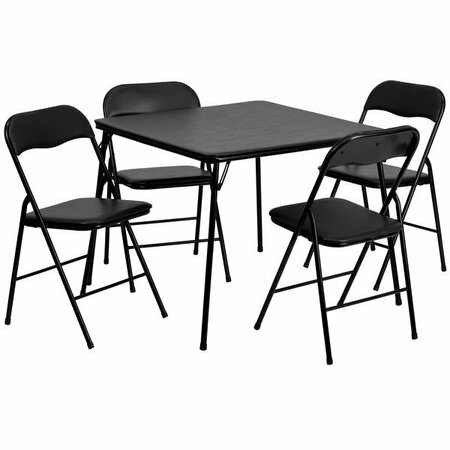 FLASH FURNITURE JB-1-GG 33 1/2'' x 33 1/2'' x 27 3/4'' Black Folding Card Table Set with 4 Chairs 354JB1GG